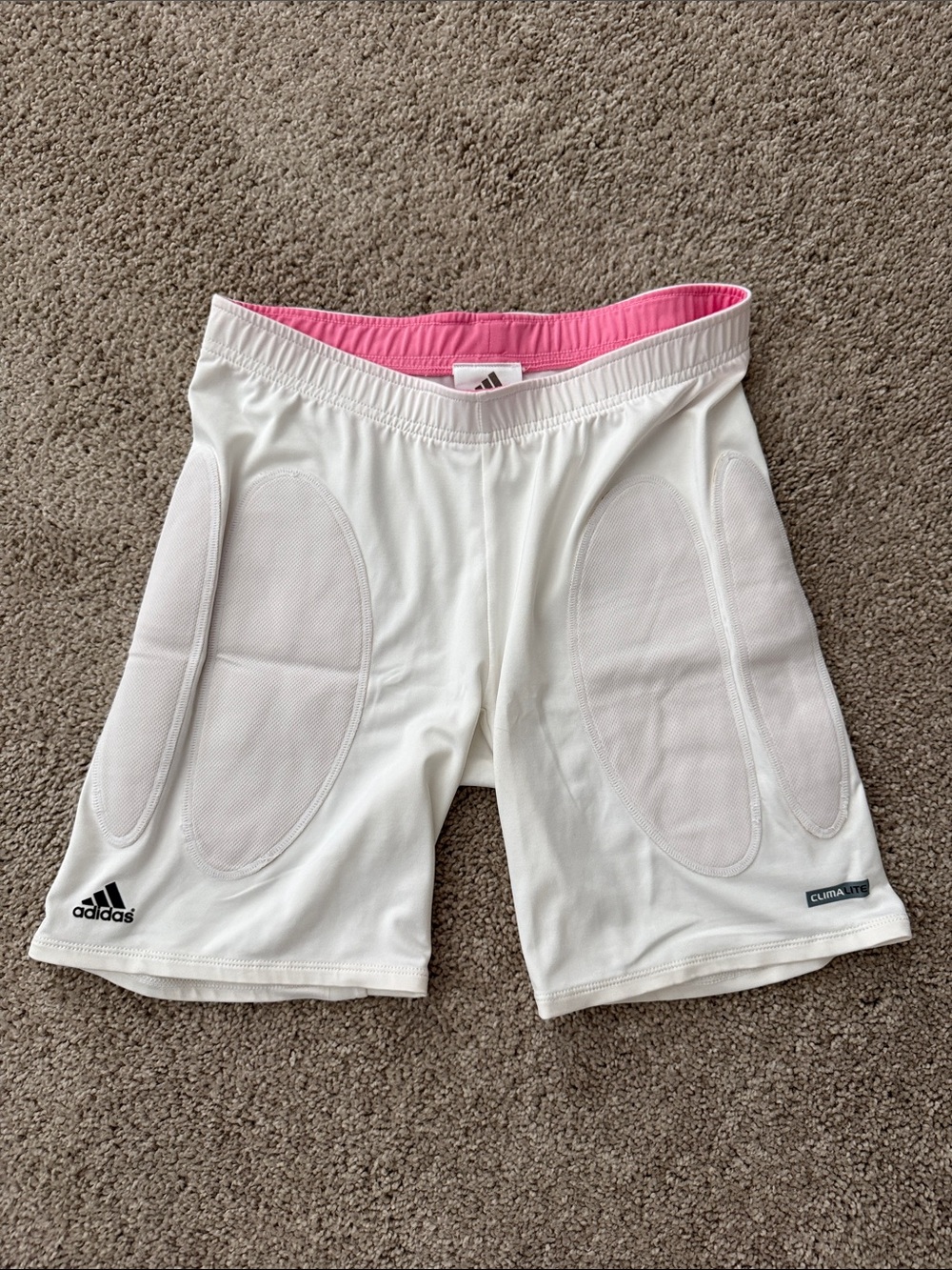 adidas White Compression Shorts with Pink Waistband